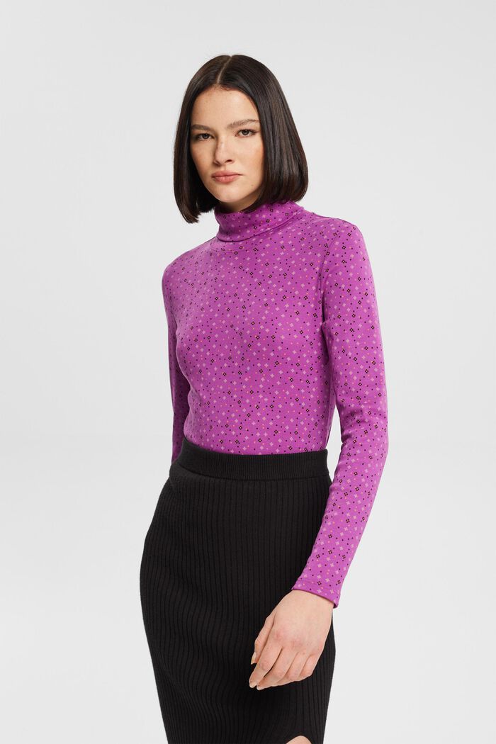 Top a maniche lunghe con pattern, 100% cotone, VIOLET, detail image number 0