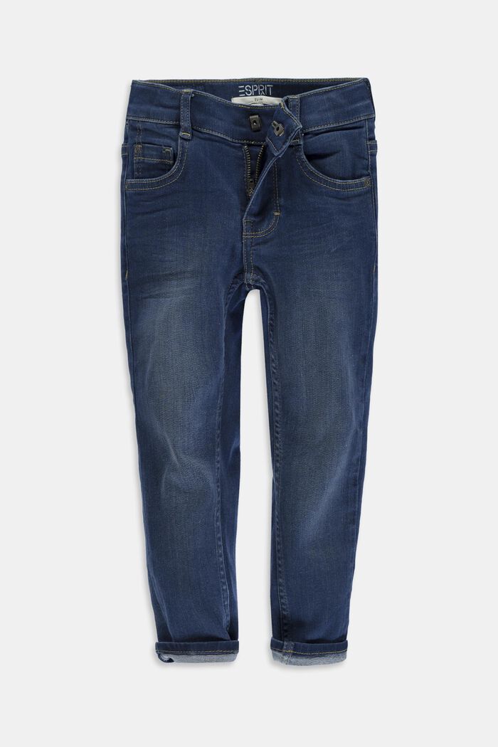 Jeans stretch slavati con vita regolabile, BLUE DARK WASHED, overview