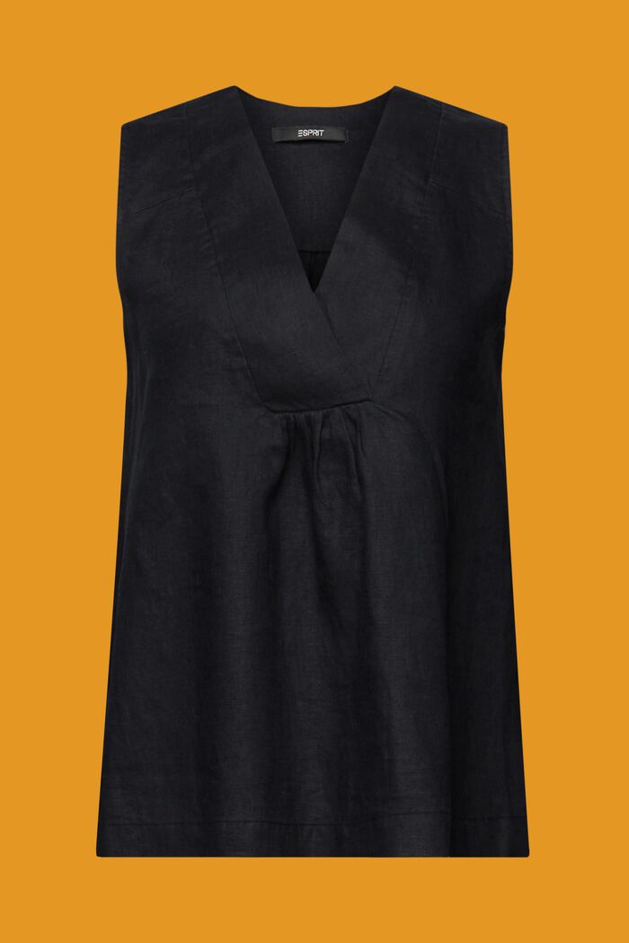 Camicetta babydoll di lino senza maniche, BLACK, detail image number 5