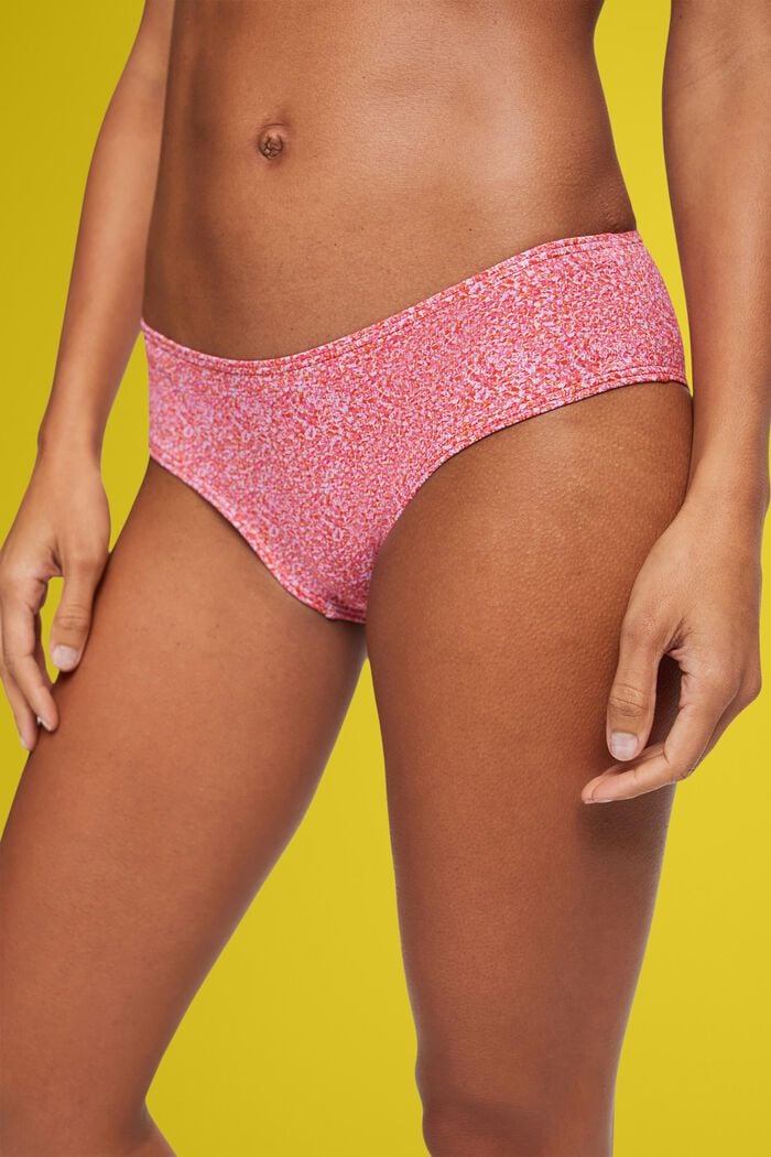 Slip bikini stile a vita bassa con stampa allover, PINK, detail image number 1