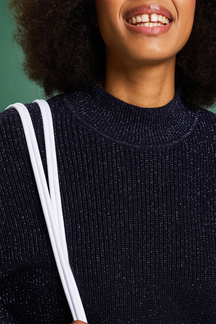 Pullover in maglia a coste lamé, NAVY, detail image number 3