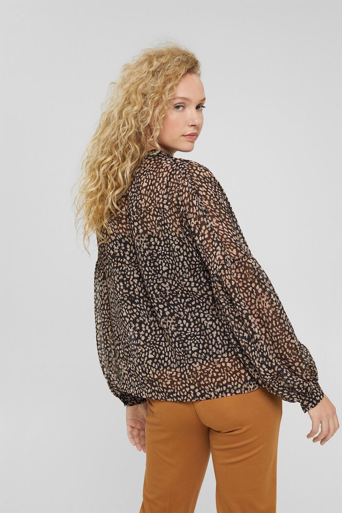In materiale riciclato: blusa leopardata con spacchi sulle spalle, BLACK, detail image number 3