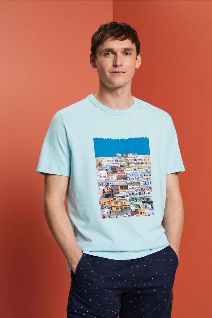 T-shirt in jersey con stampa, 100% cotone, LIGHT TURQUOISE, detail image number 0