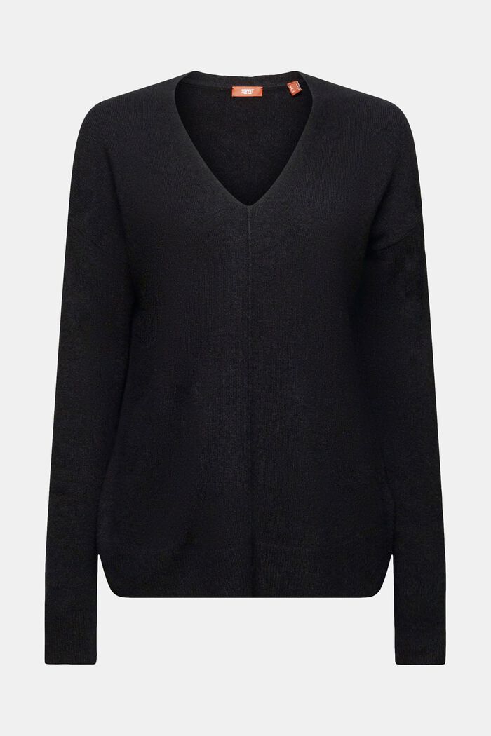 Pullover a V in misto lana, BLACK, detail image number 6