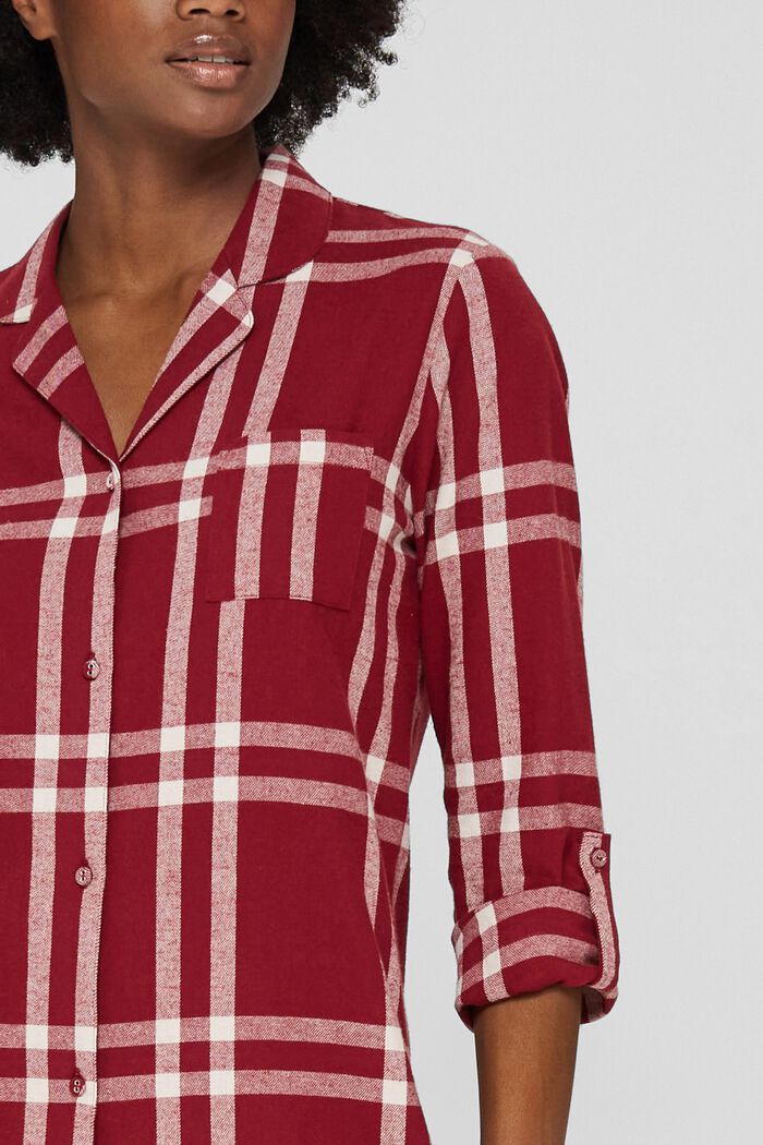 Camicia da notte a quadri in 100% cotone, CHERRY RED, detail image number 3