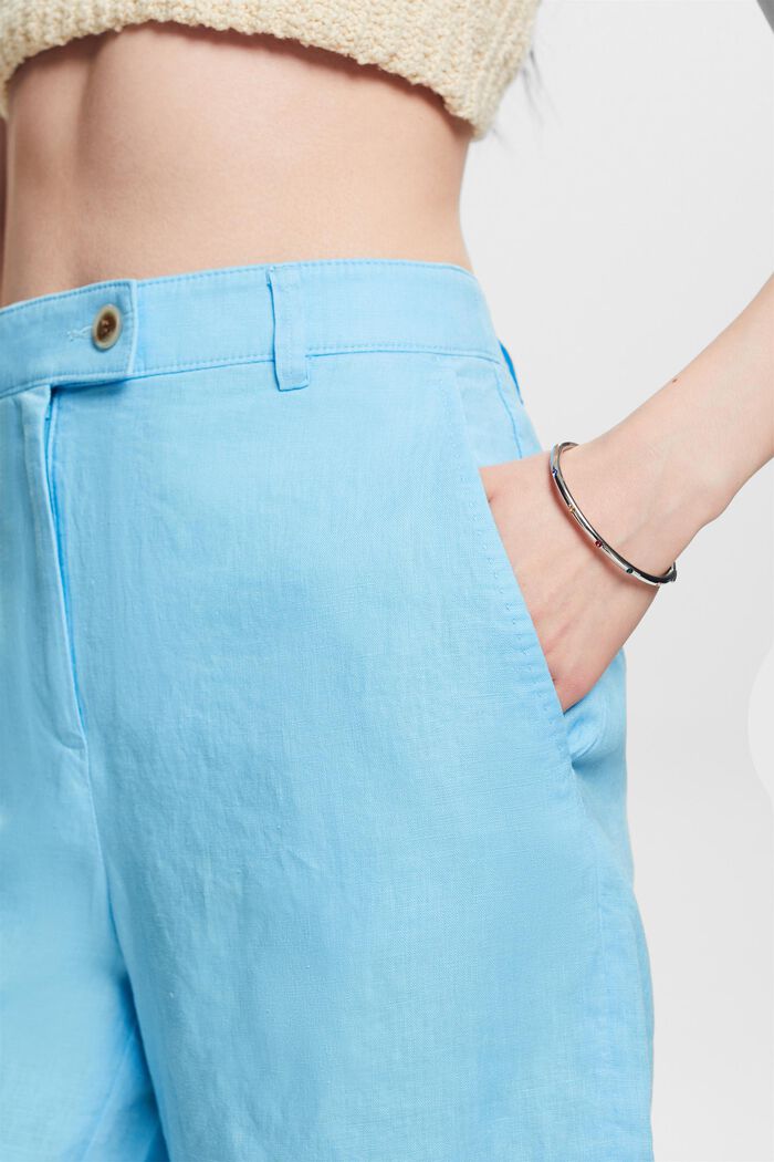 Pantaloncini in lino con risvolto, LIGHT TURQUOISE, detail image number 4