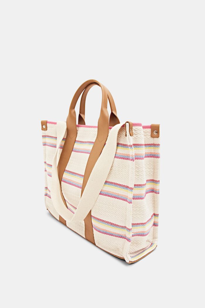 In materiale vegano: borsa shopper a righe colorate, PINK, detail image number 1