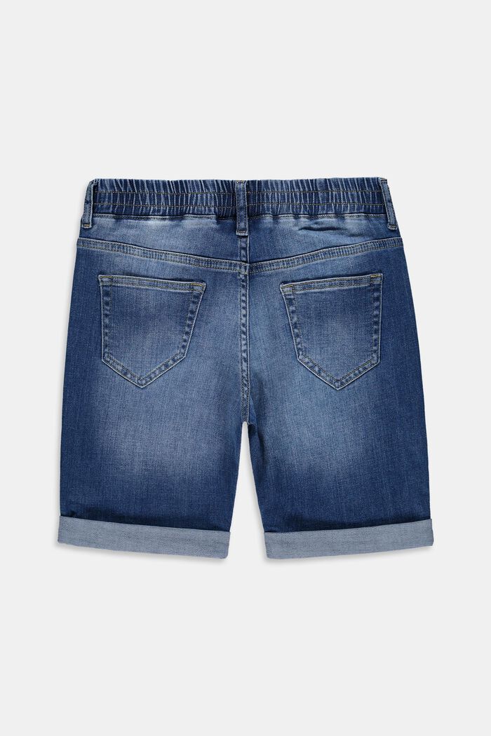 Shorts in jeans con cintura elastica, in cotone, BLUE MEDIUM WASHED, detail image number 1