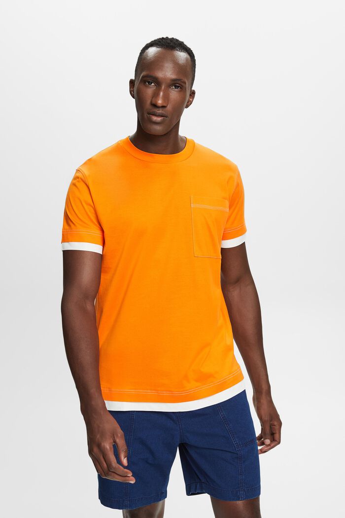T-shirt girocollo dall’effetto a strati, 100% cotone, BRIGHT ORANGE, detail image number 0