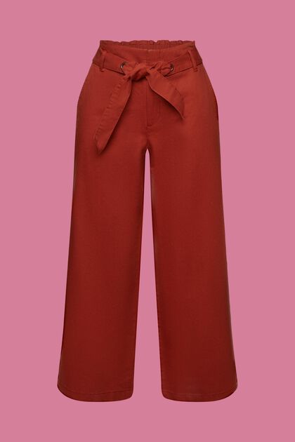 Pantaloni culotte con cintura da annodare, misto cotone e lino