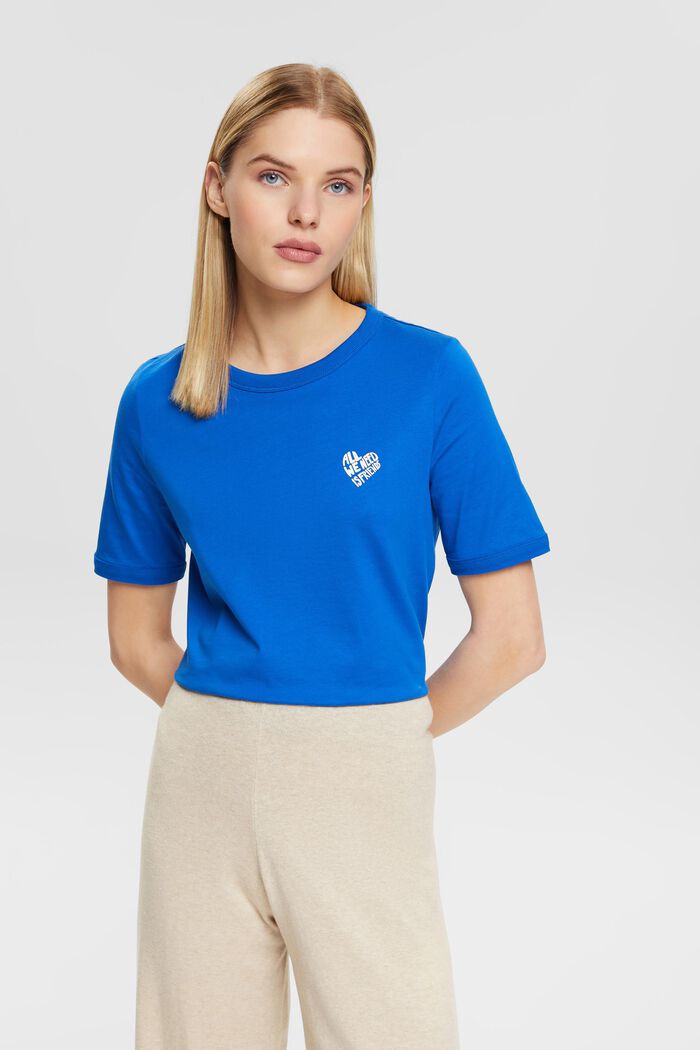 T-shirt di cotone con logo a forma di cuore, BLUE, detail image number 0