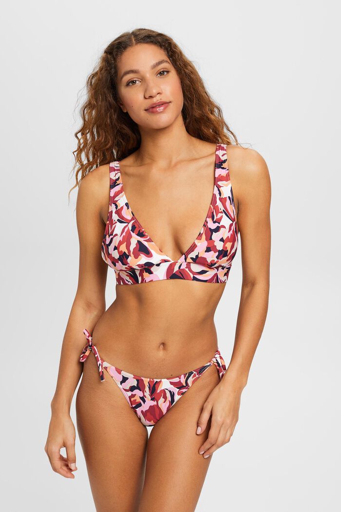 Reggiseno da bikini imbottito e con stampa floreale, DARK RED, detail image number 1