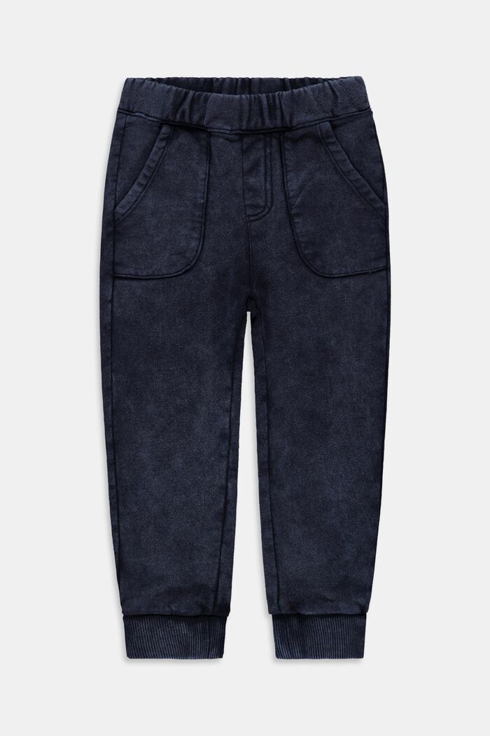 Pantaloni da jogging dal look lavato, 100% cotone, BLUE DARK WASHED, overview