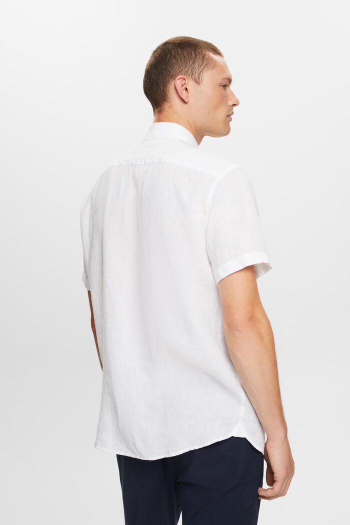Camicia a maniche corte in lino, WHITE, detail image number 3
