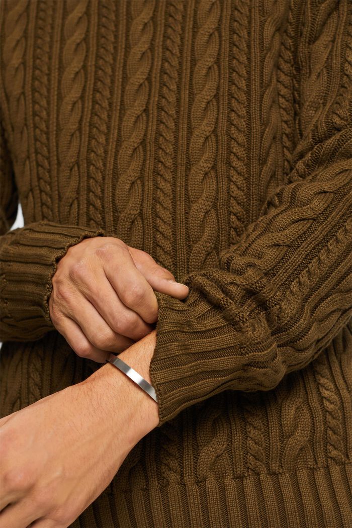 Maglione in cotone a maglia intrecciata, DARK KHAKI, detail image number 2