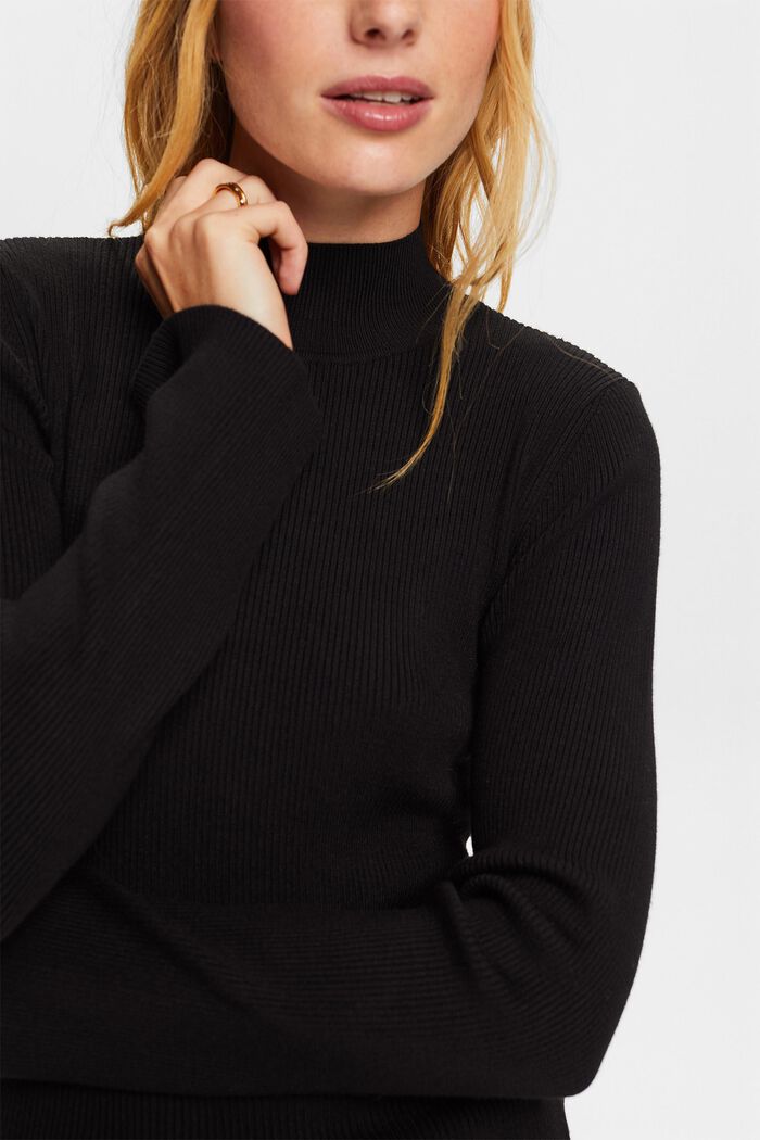 Pullover a lupetto in maglia a coste, BLACK, detail image number 3