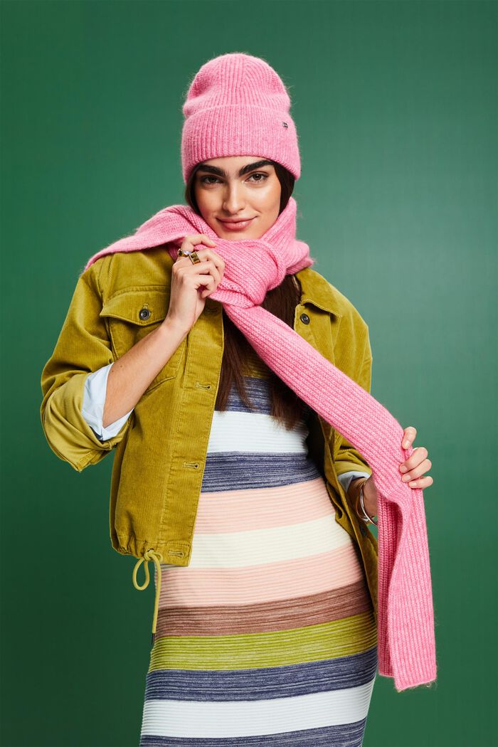 Set berretto e sciarpa in maglia a coste, PINK FUCHSIA, detail image number 4