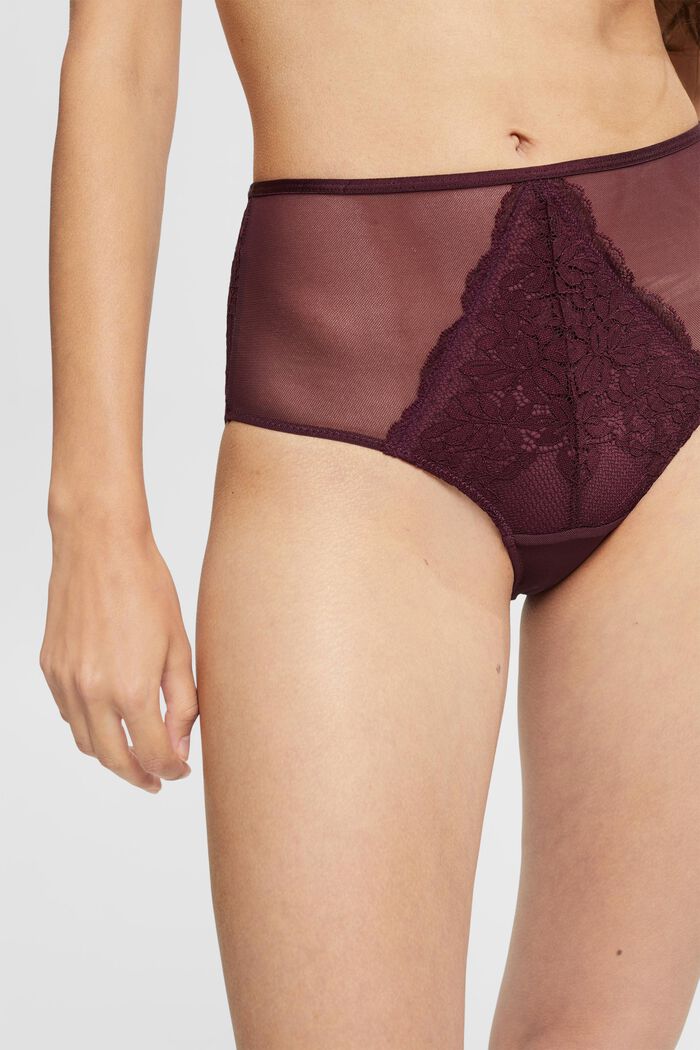 Slip a vita alta con pizzo, BORDEAUX RED, detail image number 0