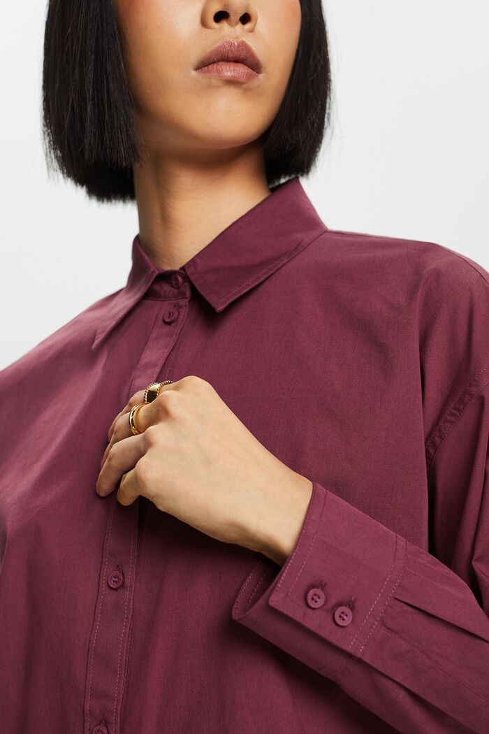 Camicia blusata in popeline, 100% cotone, AUBERGINE, detail image number 2