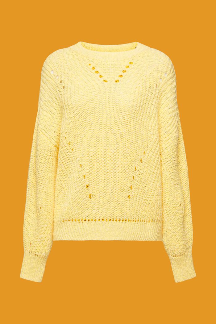 Pullover con motivo a treccia, LIGHT YELLOW, detail image number 5