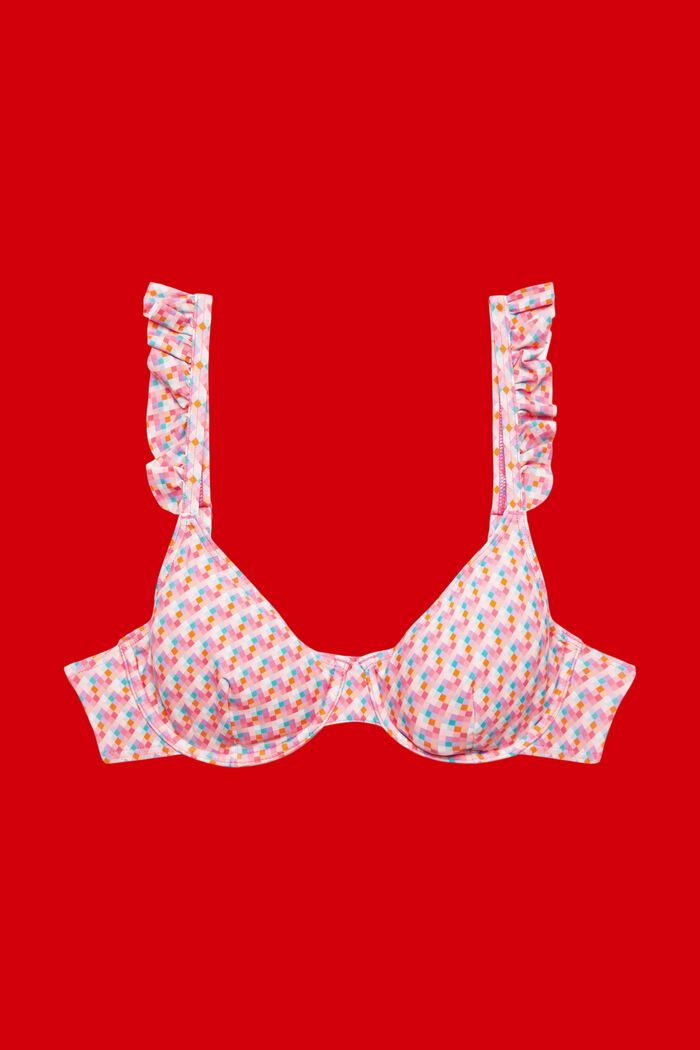 Top bikini con ferretto e motivo geometrico, PINK FUCHSIA, detail image number 3
