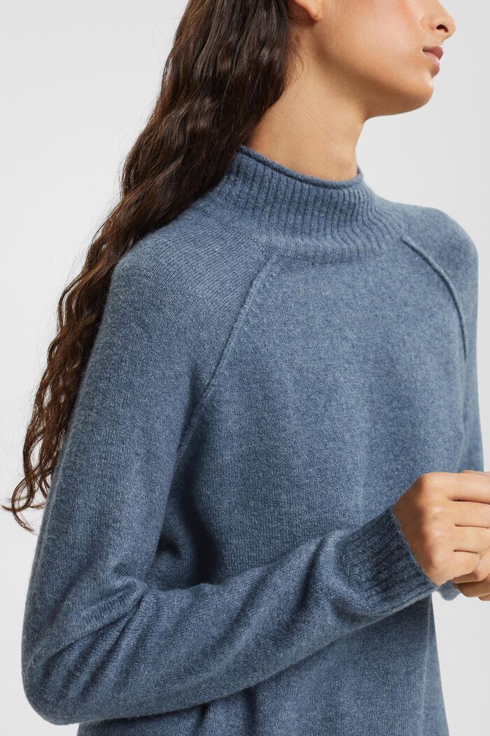 Pullover in maglia misto lana con collo a lupetto, GREY BLUE, detail image number 2