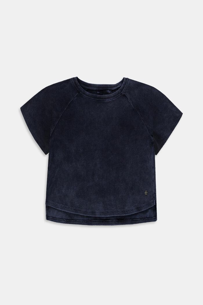 T-shirt cropped con struttura in cotone, BLUE DARK WASHED, overview
