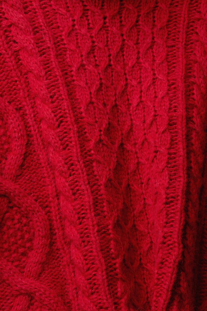 Pullover a collo alto in maglia intrecciata contenente lana, DARK RED, detail image number 5