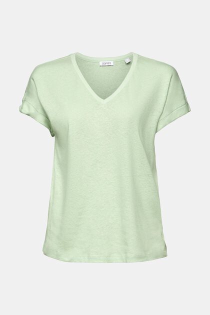 T-shirt con scollo a V in cotone e lino