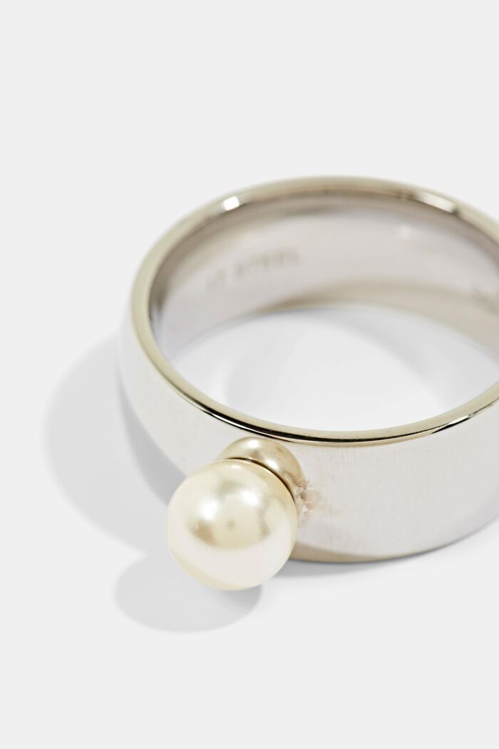 Anello in acciaio inossidabile con perla, SILVER, detail image number 1