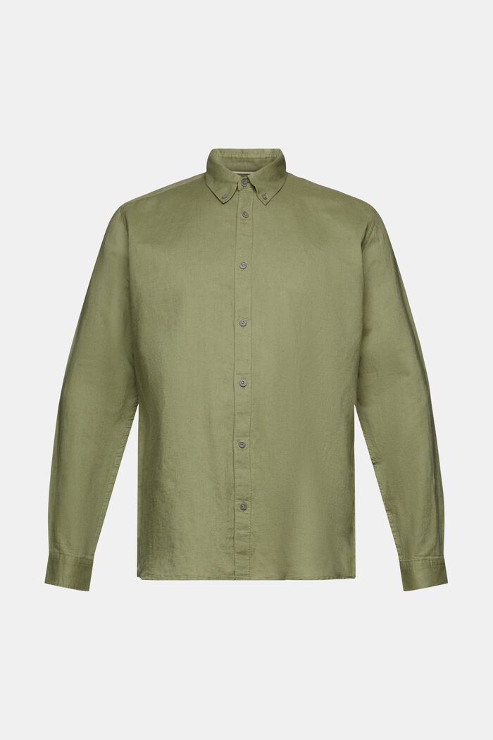Camicia button-down in misto cotone e lino, LIGHT KHAKI, detail image number 6