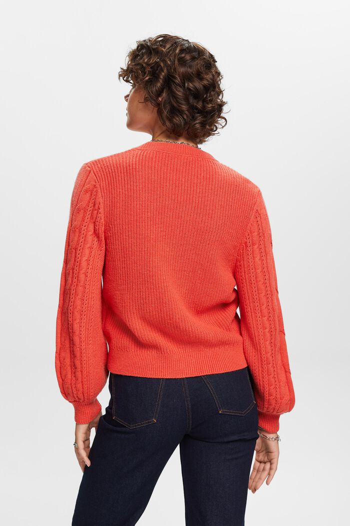 Cardigan in maglia intrecciata, misto lana, CORAL RED, detail image number 3