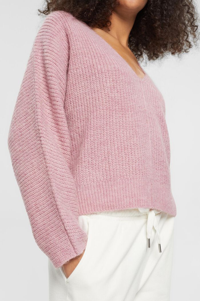 Pullover cropped in misto lana, LIGHT PINK, detail image number 0