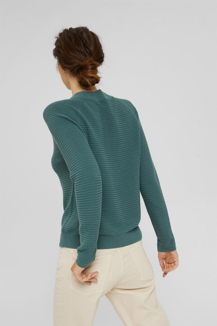 Pullover con struttura a coste, cotone biologico, TEAL BLUE, detail image number 3