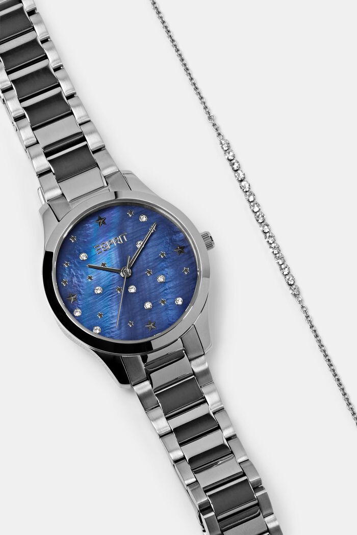 Set orologio in acciaio inossidabile con zirconi, SILVER, detail image number 1