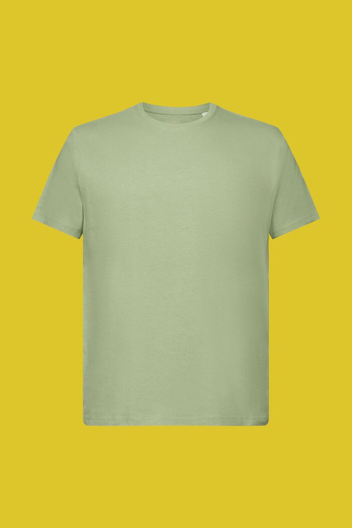 T-shirt in jersey, misto cotone e lino, PALE KHAKI, detail image number 6