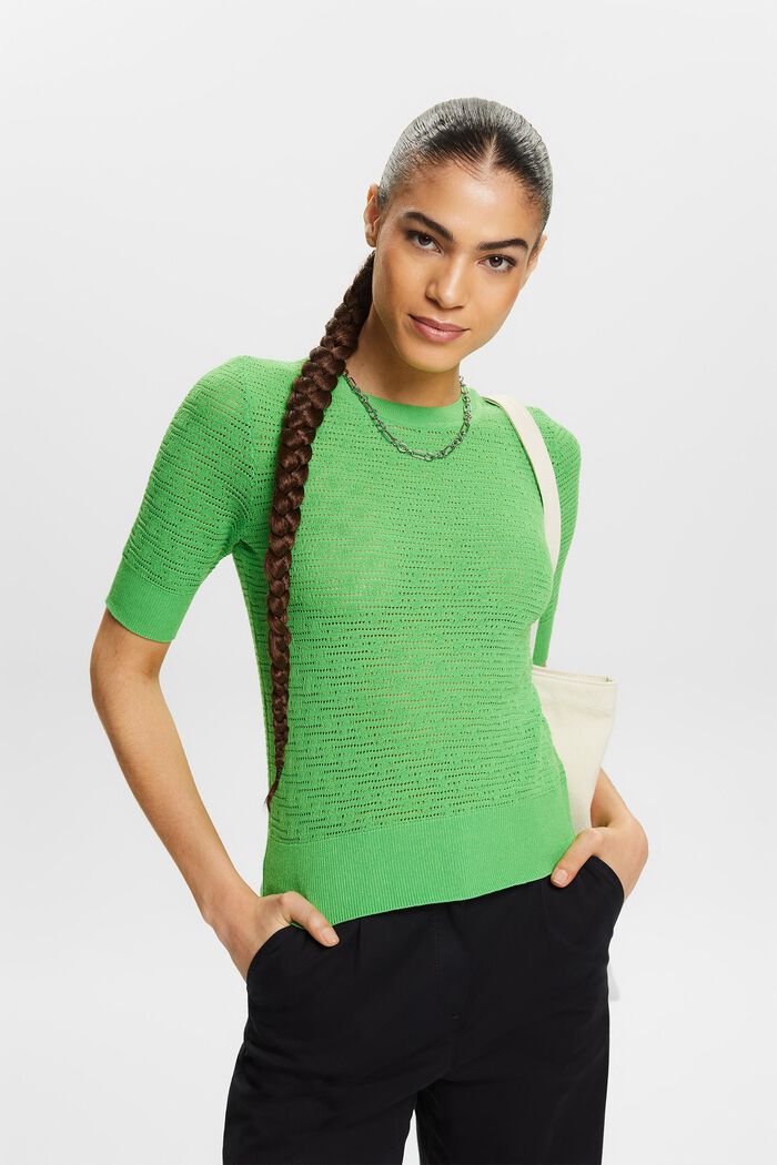 Pullover pointelle a manica corta, CITRUS GREEN, detail image number 0