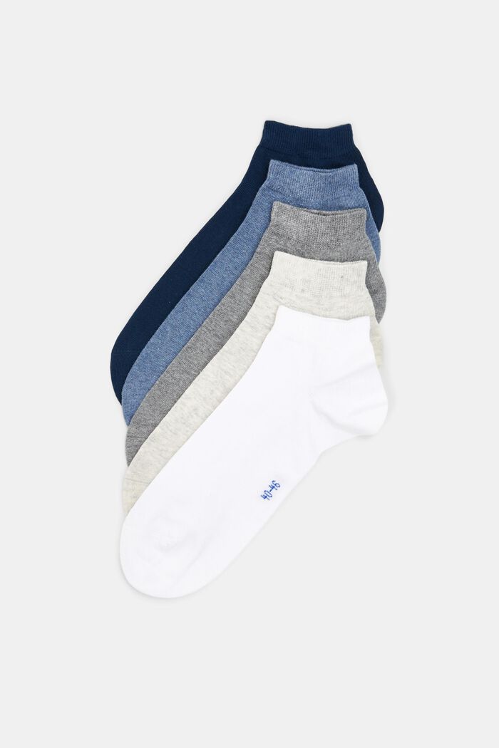 Calzini da sneakers in cotone biologico, confezione da 5 paia, WHITE/BLUE, detail image number 0
