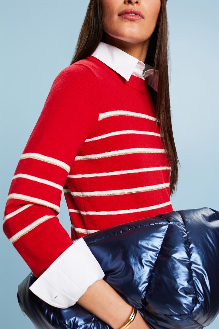 Pullover in maglia a righe con cashmere, RED, detail image number 2