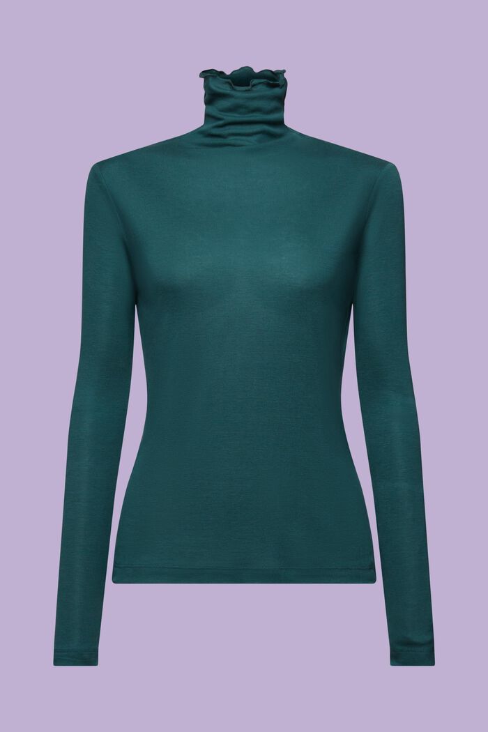 Maglia dolcevita a maniche lunghe in jersey, EMERALD GREEN, detail image number 6
