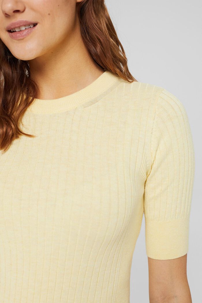Pullover a manica corta a coste, PASTEL YELLOW, detail image number 0