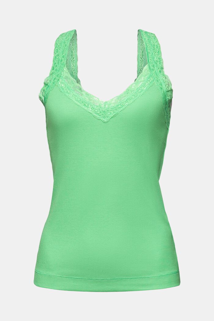 Top con pizzo in jersey di maglia a coste, CITRUS GREEN, detail image number 6