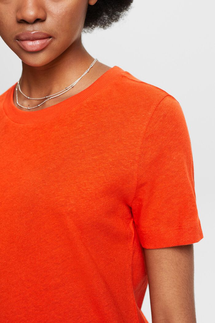 T-shirt in cotone e lino, BRIGHT ORANGE, detail image number 2