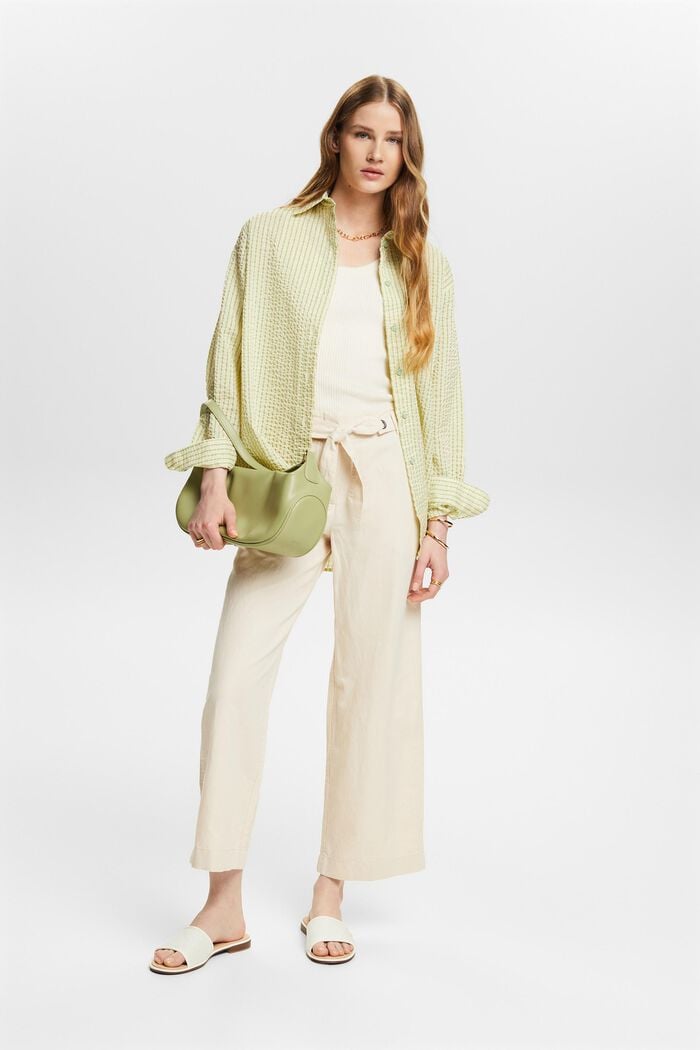 Pantaloni culotte cropped in lino e cotone, CREAM BEIGE, detail image number 1