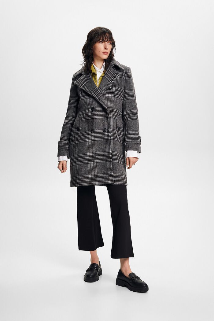 In materiale riciclato: cappotto a quadri in misto lana con cashmere, BLACK, detail image number 3