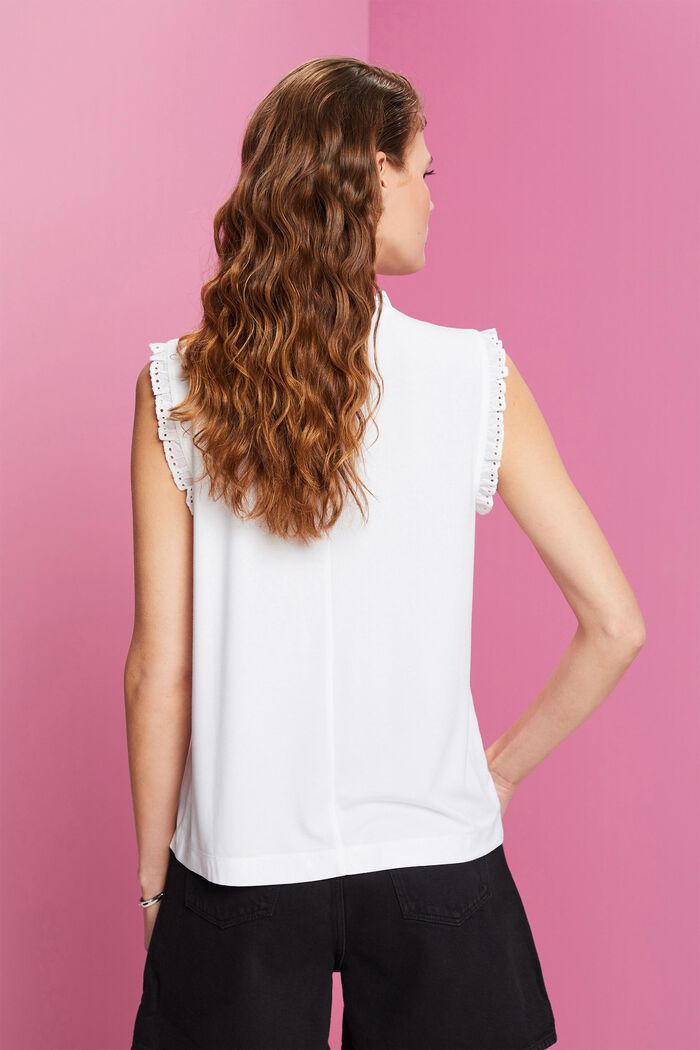Top in jersey con inserti in pizzo, WHITE, detail image number 3