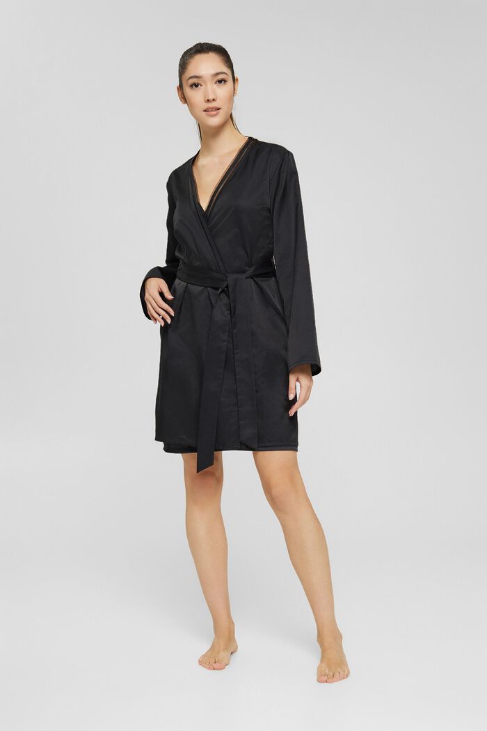 Con seta: kimono con cintura da annodare, BLACK, detail image number 0