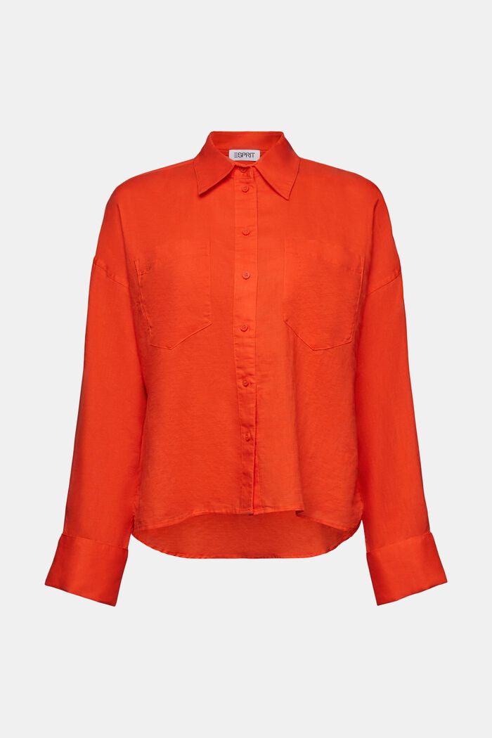 Camicia blusata in lino e cotone, BRIGHT ORANGE, detail image number 6