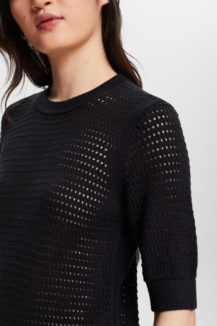 Pullover in mesh a manica corta, BLACK, detail image number 3
