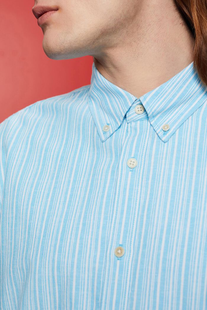 Camicia a righe con lino, TURQUOISE, detail image number 2